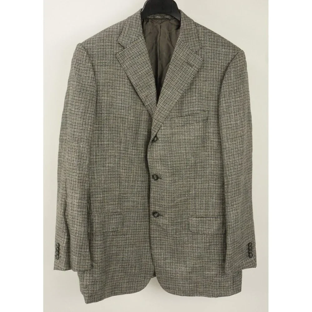 Corneliani Leader Men's 44R Gray Black‎ Tan Check Knit Wool 3 Button Sport Coat